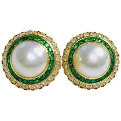  Mabe Pearl Emerald  Diamond Earrings