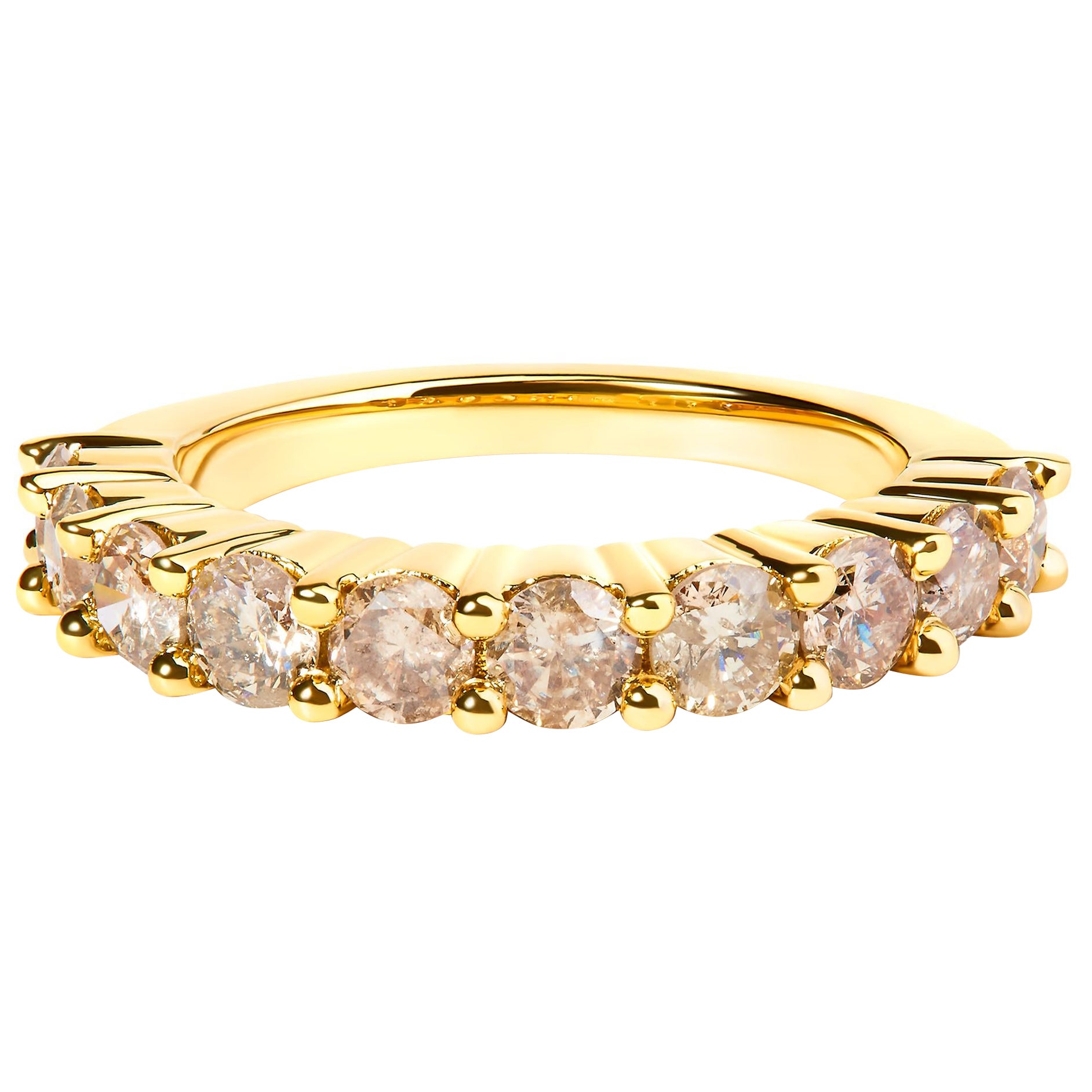 For Sale:  14K Yellow Gold Plated Silver 2.0 Cttw Diamond 10 Stone Anniversary Band Ring