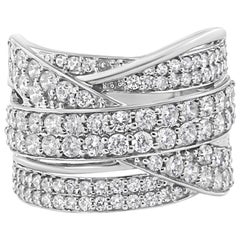 .925 Sterling Silver 2.00 Cttw Round-Cut Diamond Overlapping Bypass Band Ring
