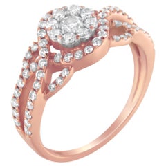 Anello da cocktail con testa a grappolo floreale e gambo ritorto in oro rosa 10K da 3/4 carati di diamante