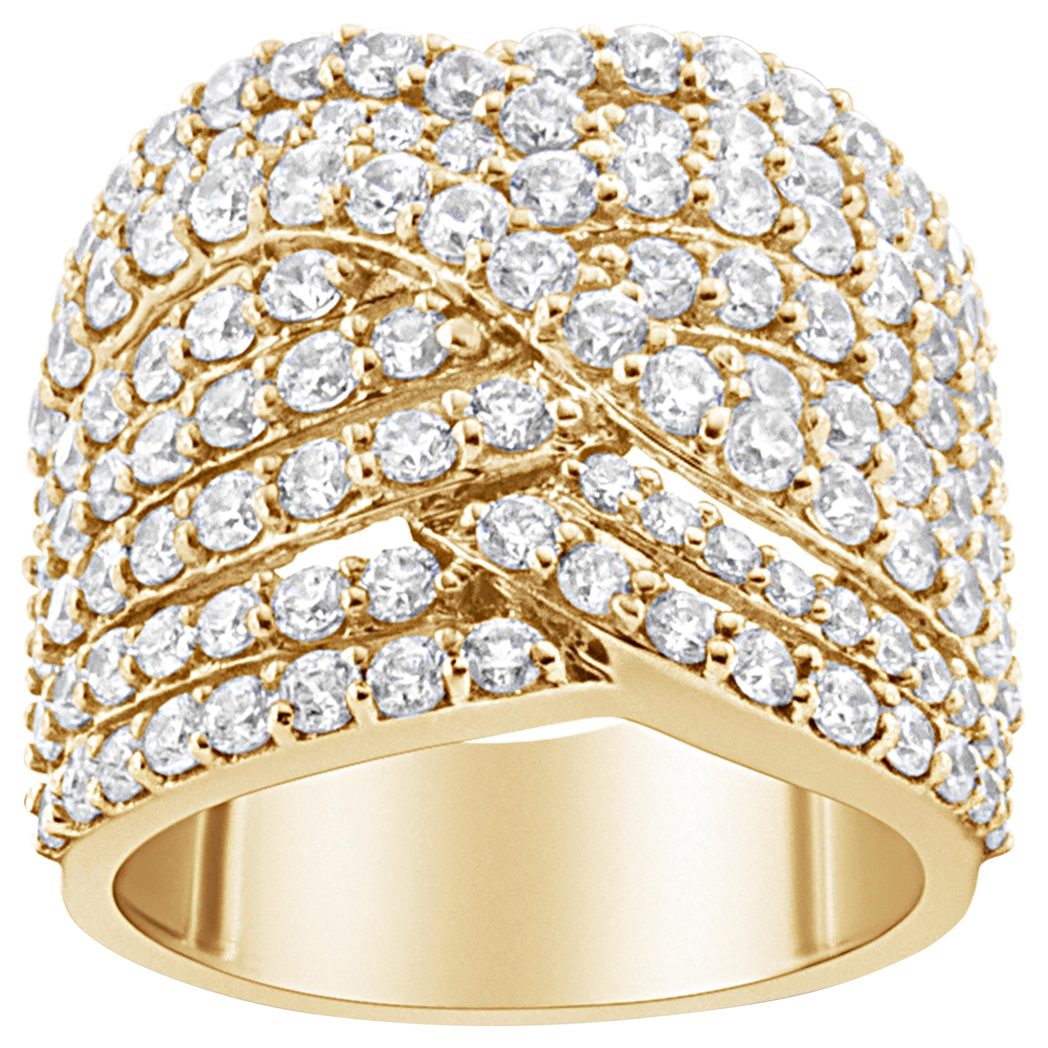 10K Yellow Gold 3.0 Cttw Diamond Eight-Row Bypass Crossover Statement Band Ring