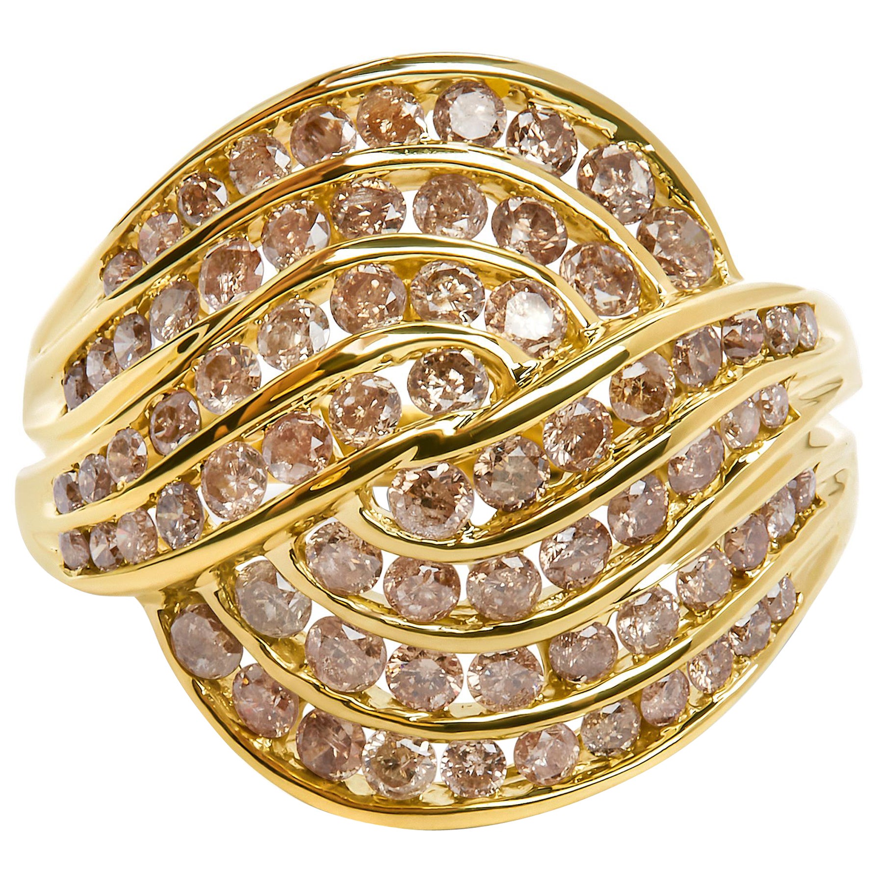 10K Yellow Gold 2.0 Cttw Channel Set Diamond Cocktail Swirl Band Ring