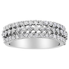 Bague à trois rangées d'anneaux en or blanc 14 carats avec diamants ronds sertis en griffe de 1,0 carat