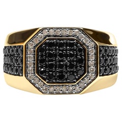 Anillo de oro amarillo de 10 quilates con halo octogonal de 1 1/4 ct de diamantes blancos y negros tratados