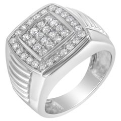 14K White Gold Men's 1.0 Cttw Diamond Squared Band Ring
