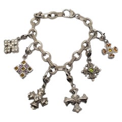 Judith Ripka Sterling Silver Maltese Cross Charm Bracelet # 18921