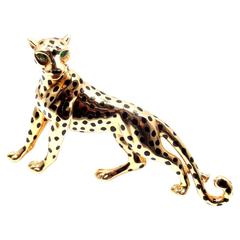 Cartier Panther Panthere Onyx Emerald Yellow Gold Large Pin Brooch