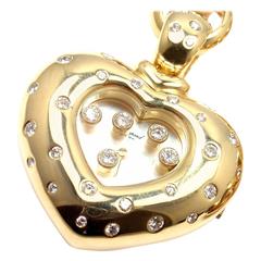 Vintage Chopard Happy Diamond Yellow Gold Heart Shape Watch Pendant Necklace