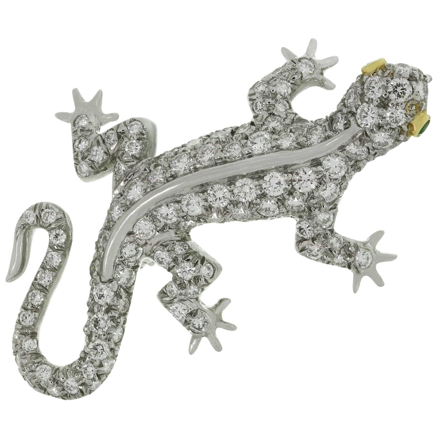 Tiffany & Co. Diamond Emerald Platinum Salamander Pendant Brooch