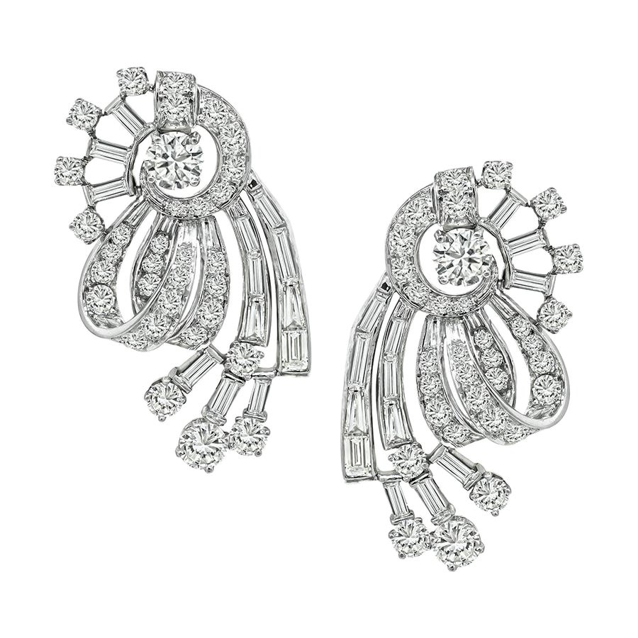 1950s 4.50ct Diamond Platinum Earrings
