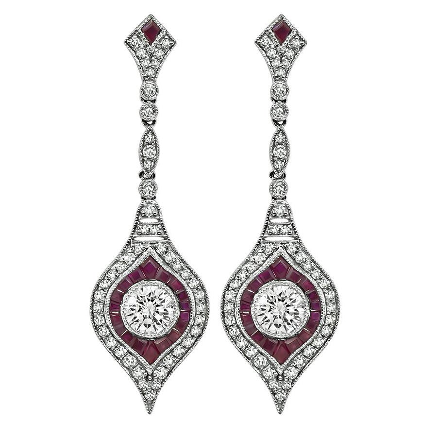 1.76ct Diamond 1.33ct Ruby Dangling Earrings
