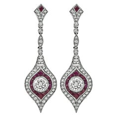 1.76ct Diamond 1.33ct Ruby Dangling Earrings