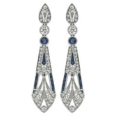 1.75ct Diamond 1.70ct Sapphire Drop Earrings