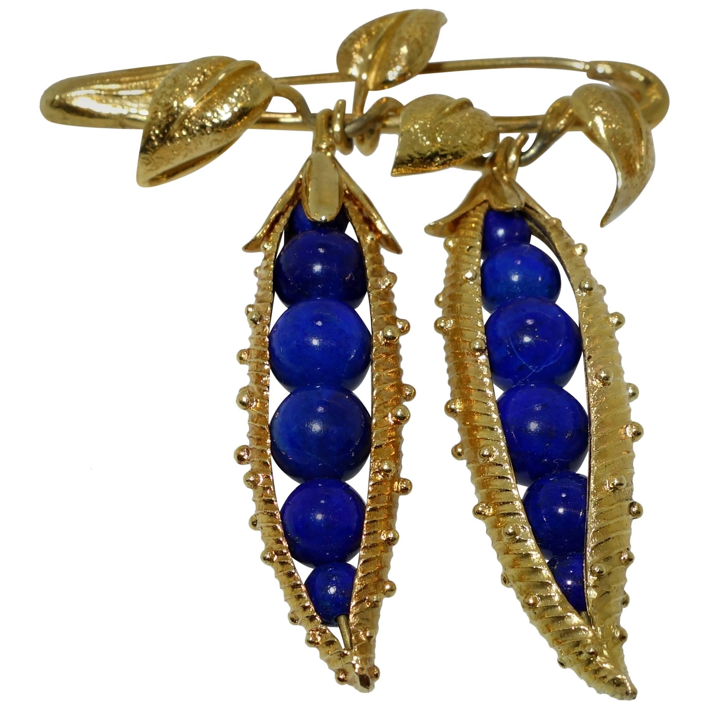 Schlumberger for Tiffany & Co. Lapis Lazuli Sweet Pea Pod Brooch
