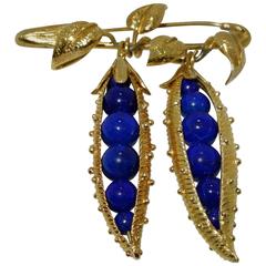 Vintage Schlumberger for Tiffany & Co. Lapis Lazuli Sweet Pea Pod Brooch