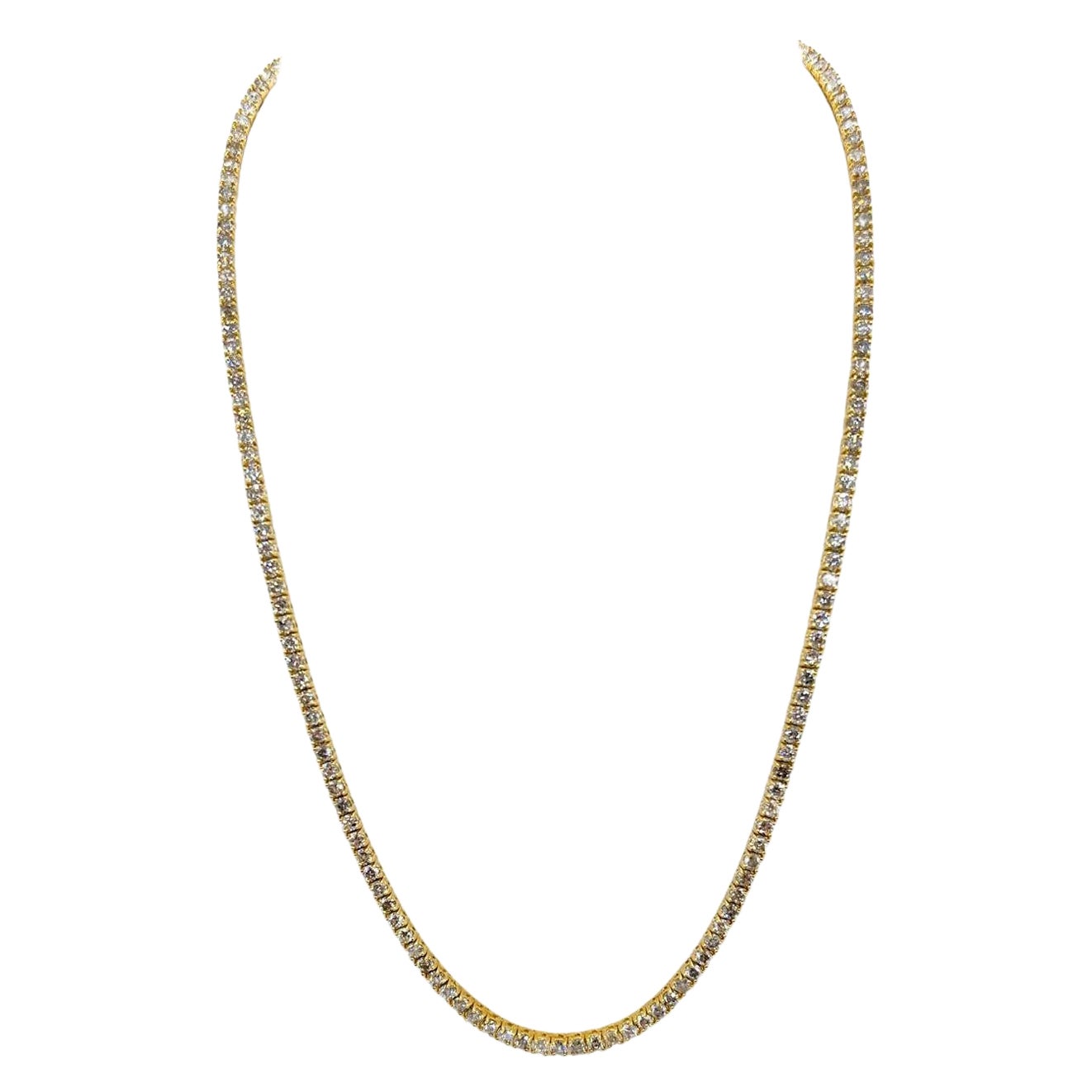 13.77 Carat Natural Diamond Tennis Necklace in 14K Yellow Gold 18"