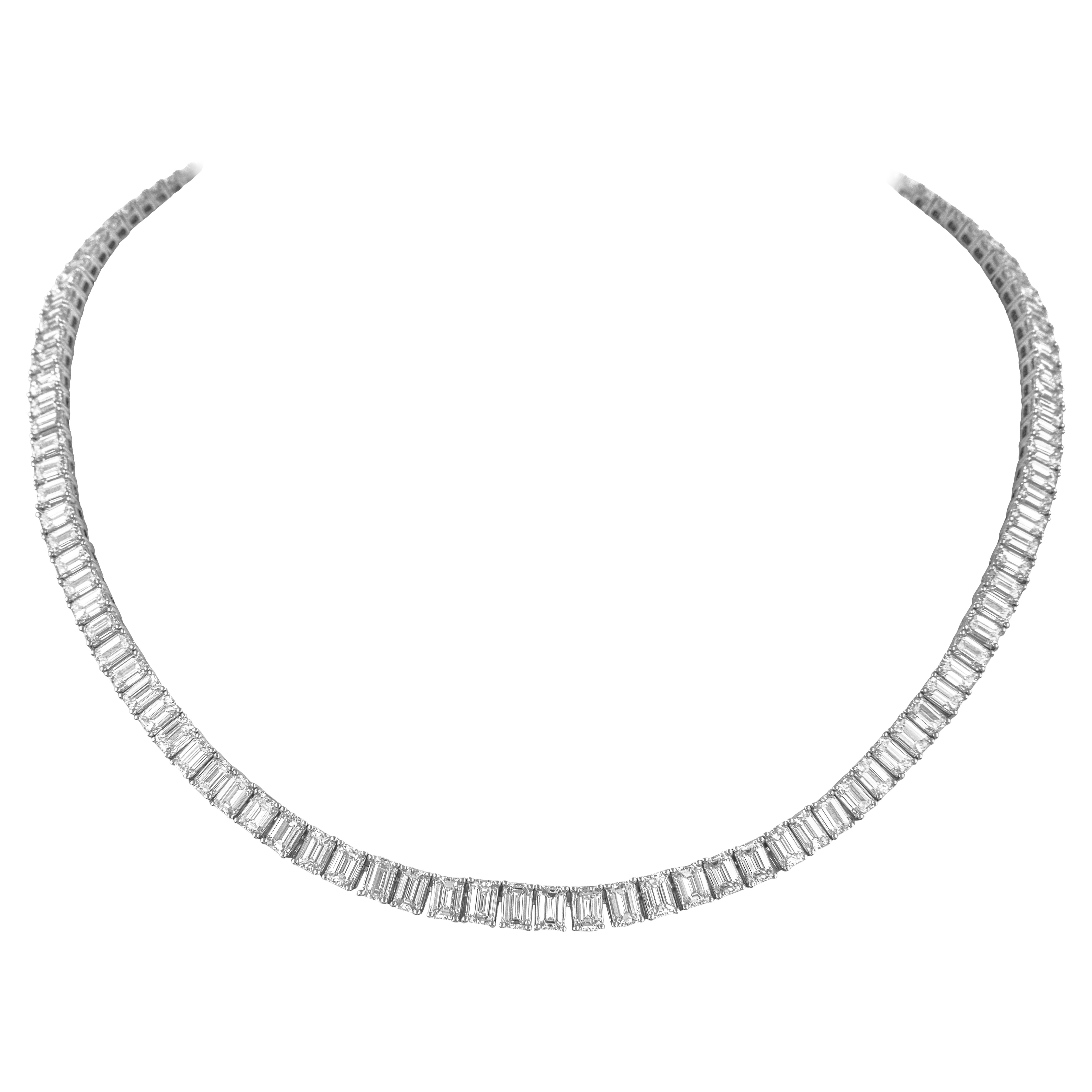 Alexander Beverly Hills 29,07ct Emerald Cut Diamond Tennis Necklace 18k 16in in vendita