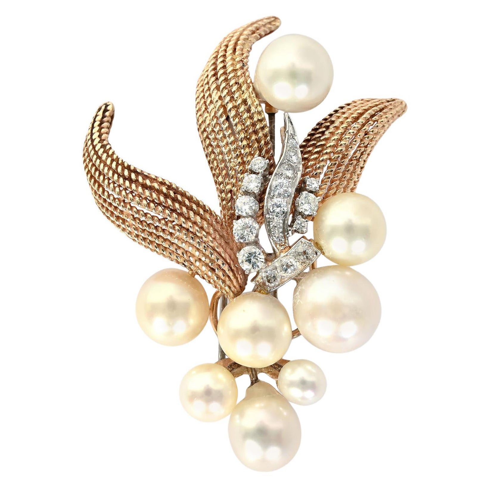 Seaman Schepps Pearl and Diamond Gold Brooch