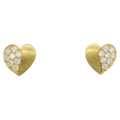 18k Yellow Gold Diamond Heart Stud Earrings