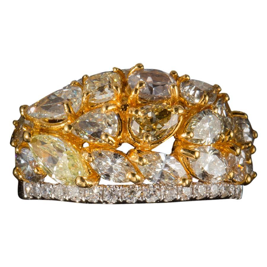 Losenge Shaped Fancy Yellow Diamond Ring For Sale