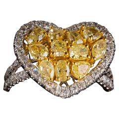 Heart Shaped Natural Fancy Yellow Diamond Clustre