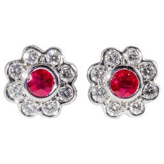 Ruby And Diamond Clustre Earrings