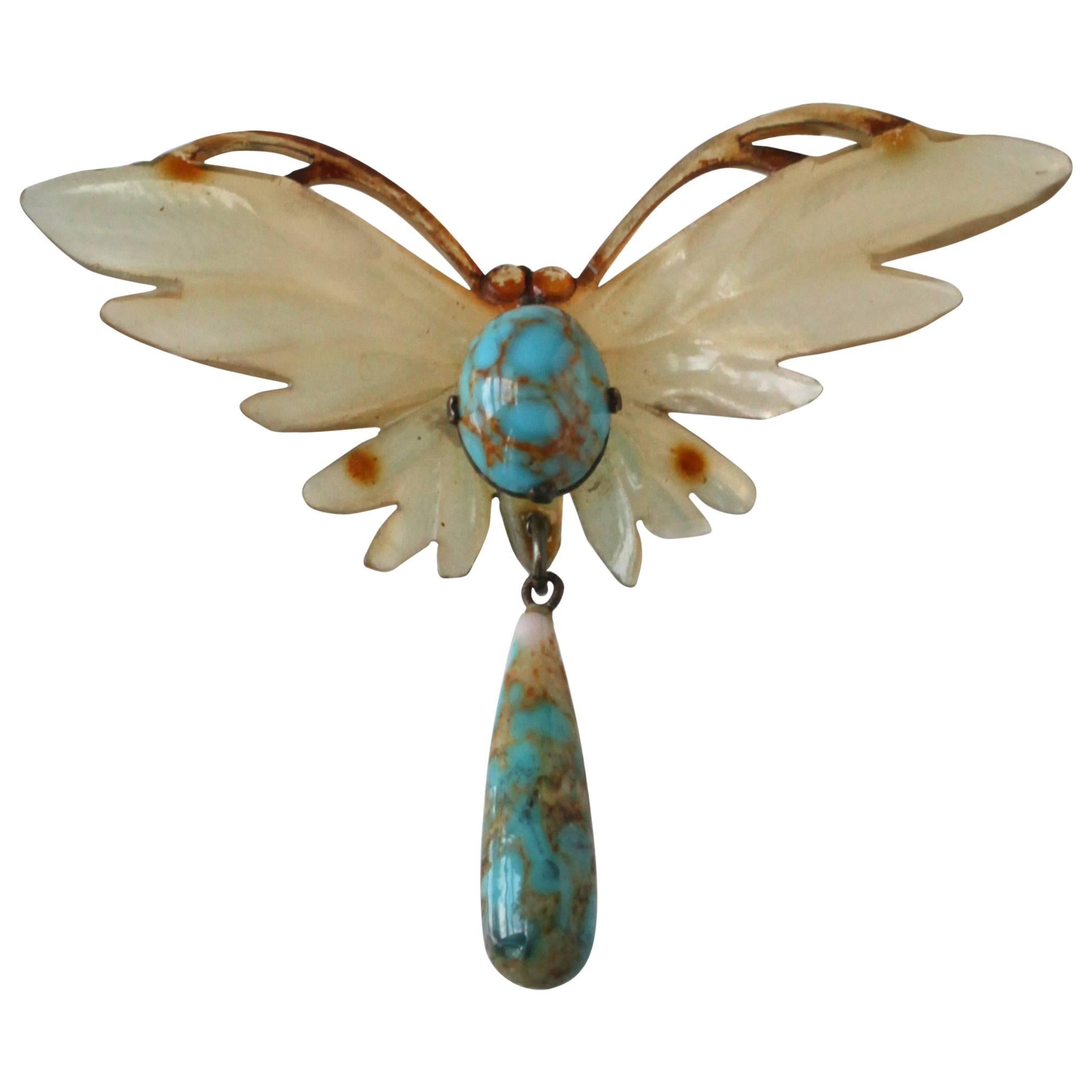 Elizabeth Bonté Art Nouveau Butterfly Horn Pendant