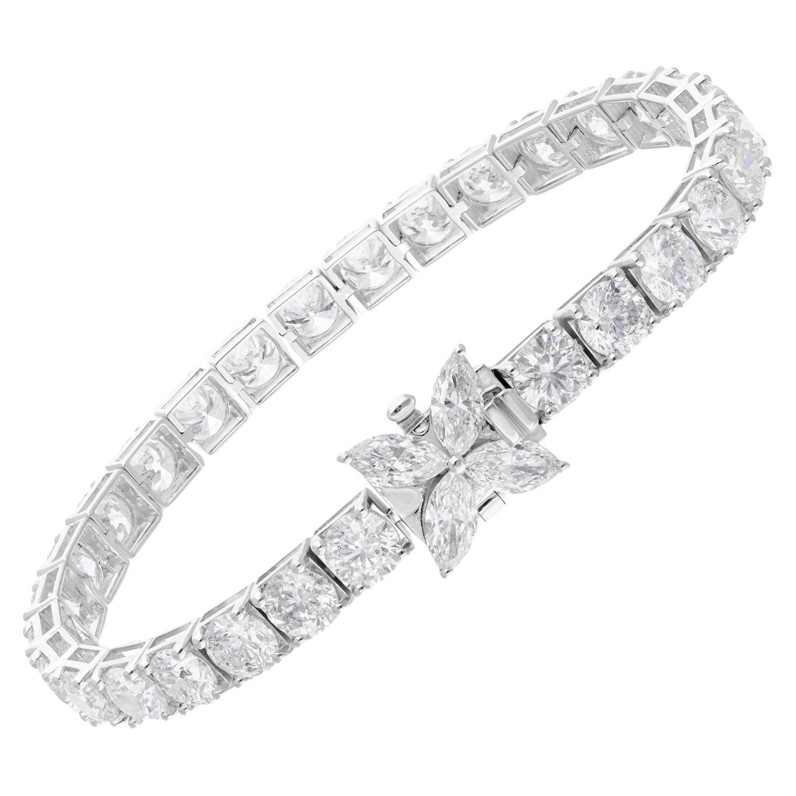 15,93 quilates SI/H Diamante redondo talla brillante Brazalete de tenis Oro blanco 14 quilates