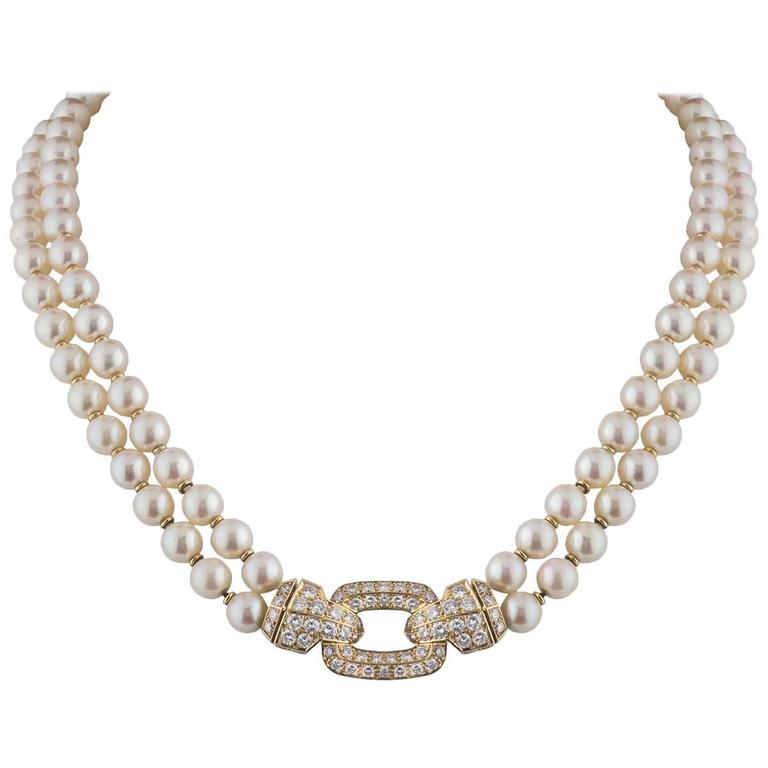Cartier Pearl Diamond Clasp Necklace at 
