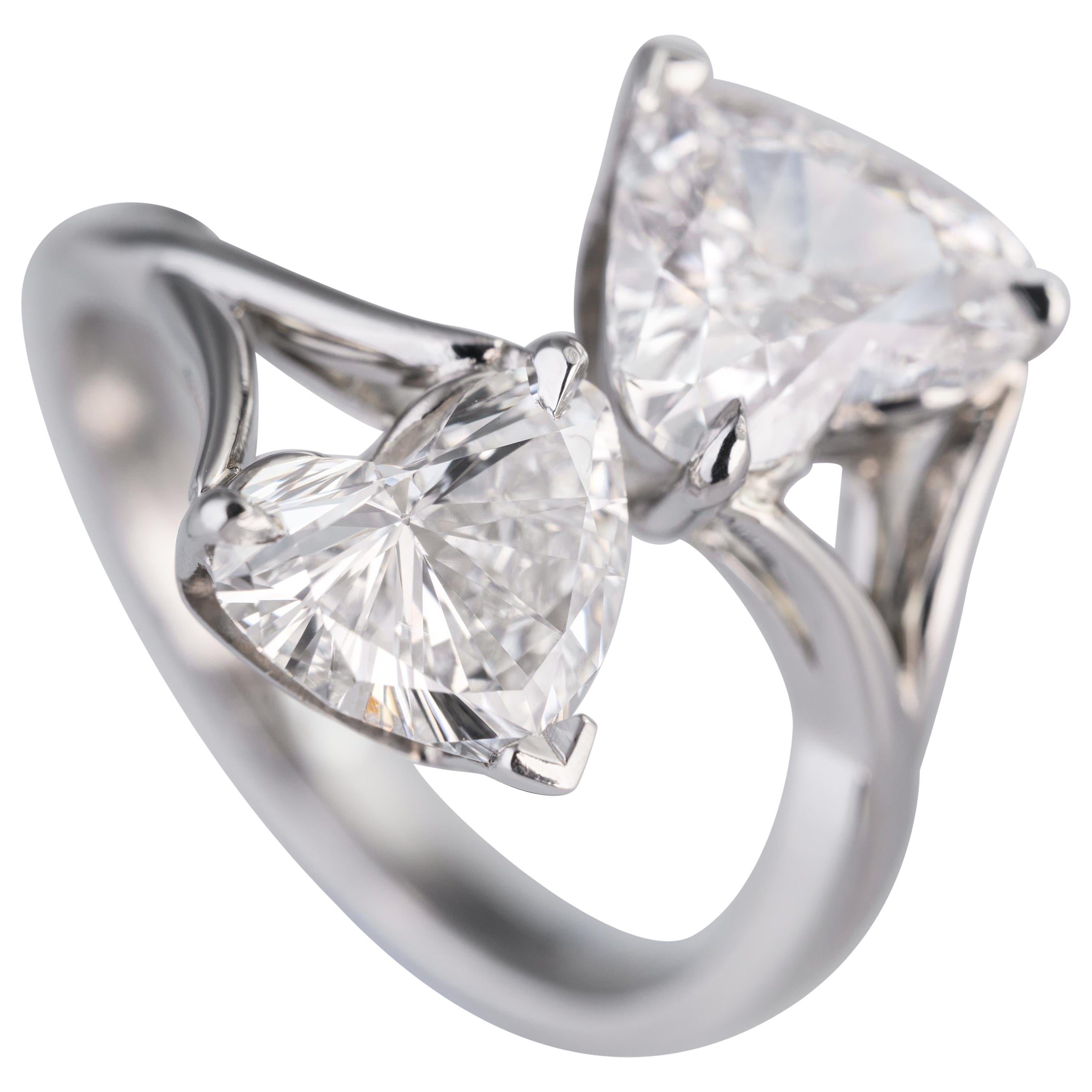 1.46 and 1.25 carat Diamond Double Heart Ring