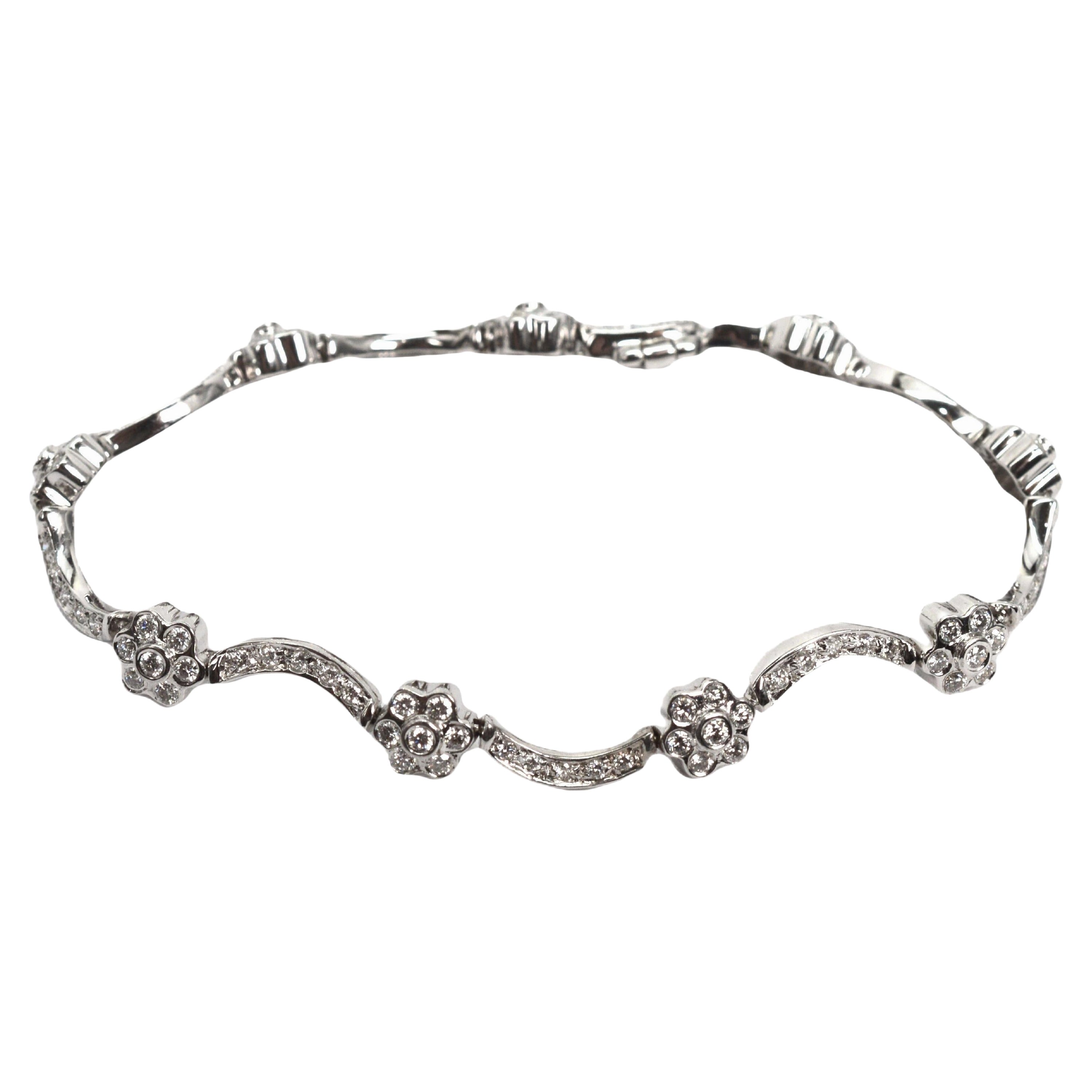 Diamond Floral Inspired 14 Karat White Gold Bracelet For Sale