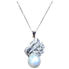 Perle des mers du Sud certifiée GIT  Diamants  Pendentif en or 18K