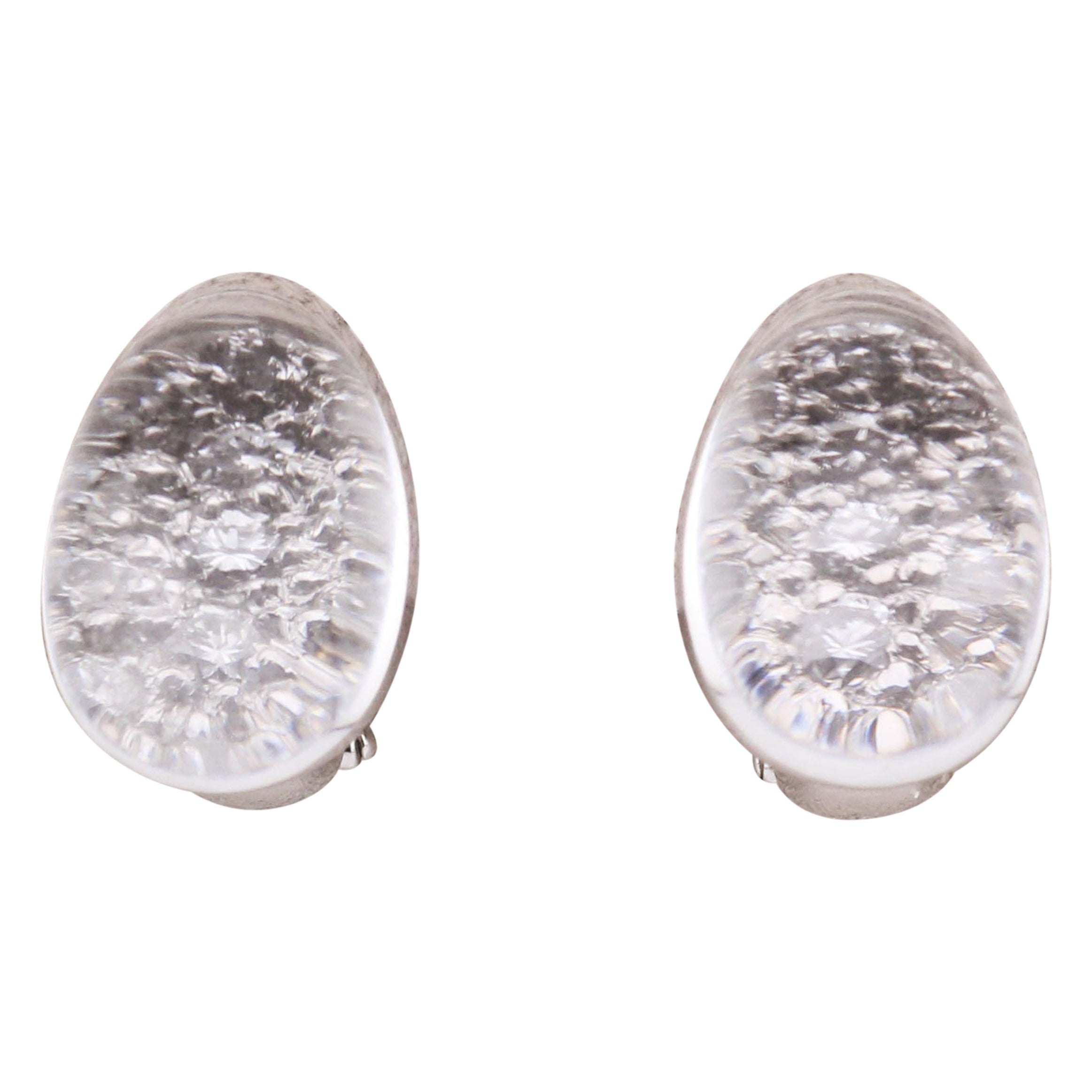 Cartier Myst Rock Crystal Diamond 18 Karat White Gold Dome Earrings
