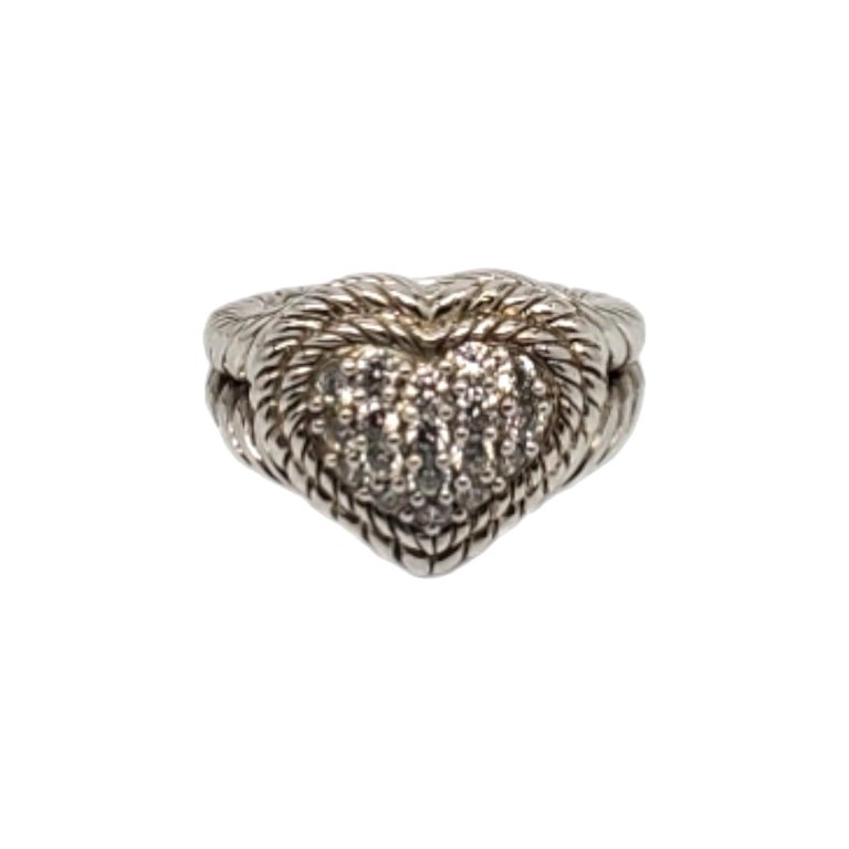 Judith Ripka Sterling Silver Pave Cubic Zirconia Heart Ring Size 7 #18688