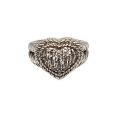 Judith Ripka Sterling Silver Pave Cubic Zirconia Heart Ring Size 7 #18688