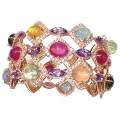 Bochic "Capri" Set di bracciali con rubini, gemme e zaffiri multicolore in oro e argento 18K