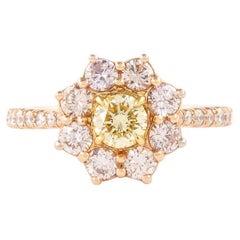 Alexander Beverly Hills 1.09ctt Round Light Yellow Diamond Double Halo Ring 18k
