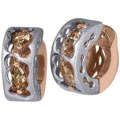Diamond Rose White Gold Huggie Hoop Earrings Limited Edition Handmade in NYC 5