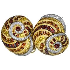 Citrine Sapphire Garnet Ruby Diamond Gold One of a Kind Platinum Snail Earrings 9
