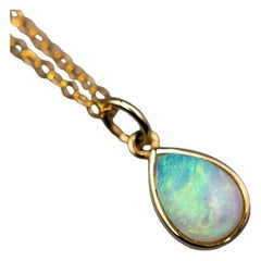 Pear Shaped Australian Solid Opal Necklace 14k Yellow Gold