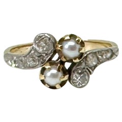 Art Deco OMC Diamant Perle Platin Ring Antiker Verlobungsring