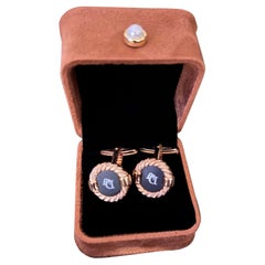 Vintage Christian Dior Gold Plate & Onyx Cufflinks “Circa 1980” In Bochic Case
