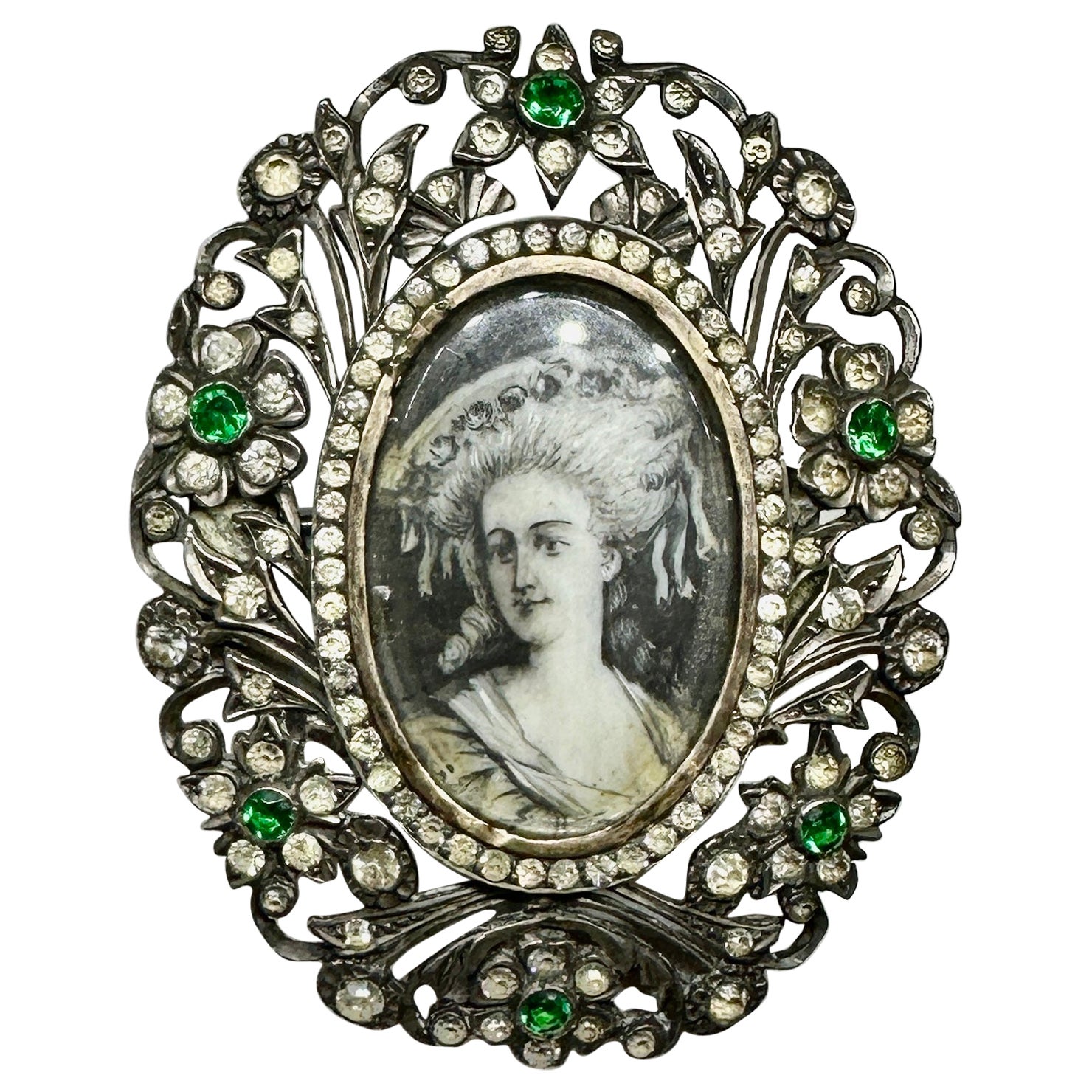 Georgian Portrait Brooch Pendant Early 19th Century Paste Silver En Grisaille