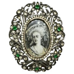 Georgianische Porträtbrosche mit Anhänger aus Paste Silber En Grisaille aus dem frühen 19. Jahrhundert