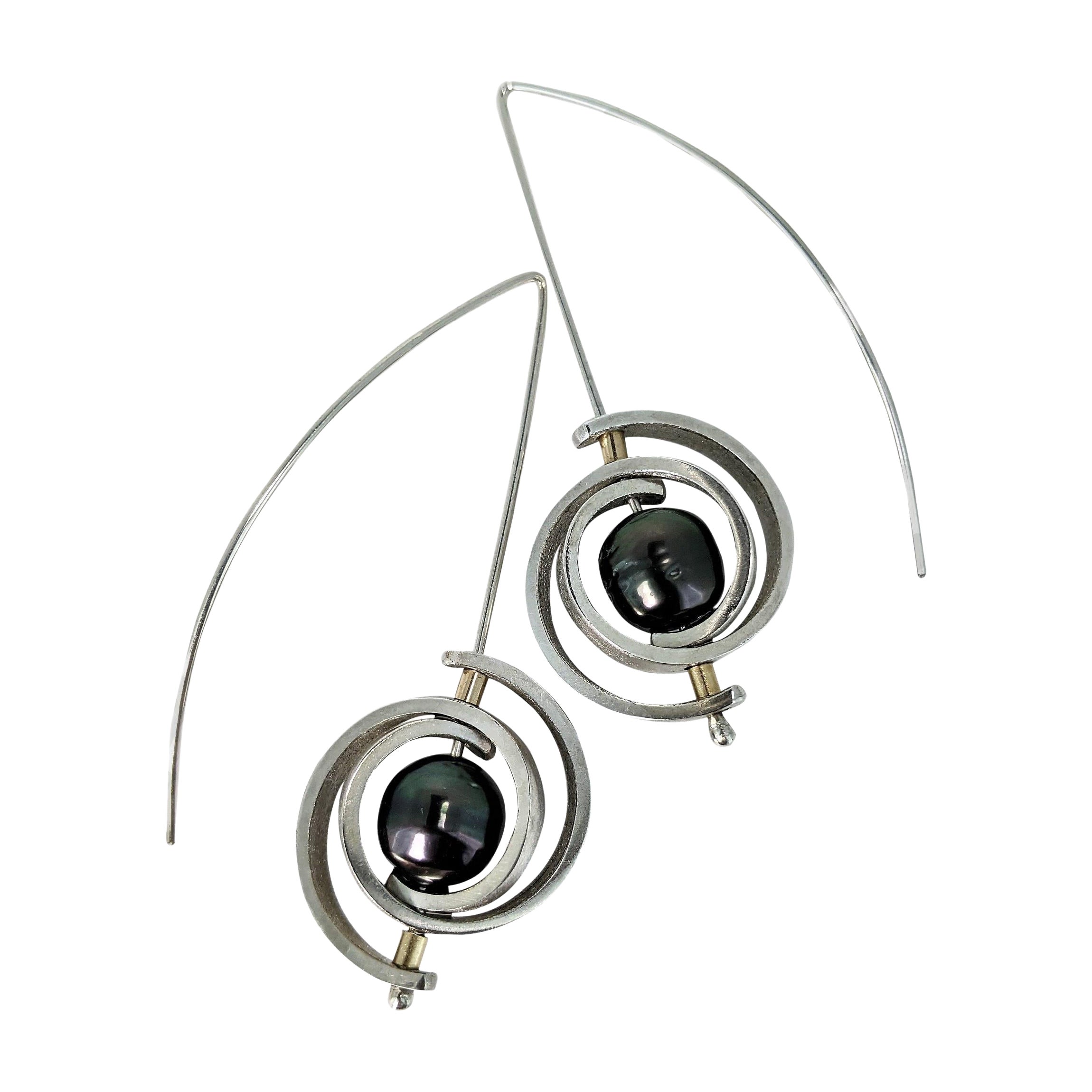Dangle Earrings with Baroque Tahitian Pearl Earrings in Sterling Silver