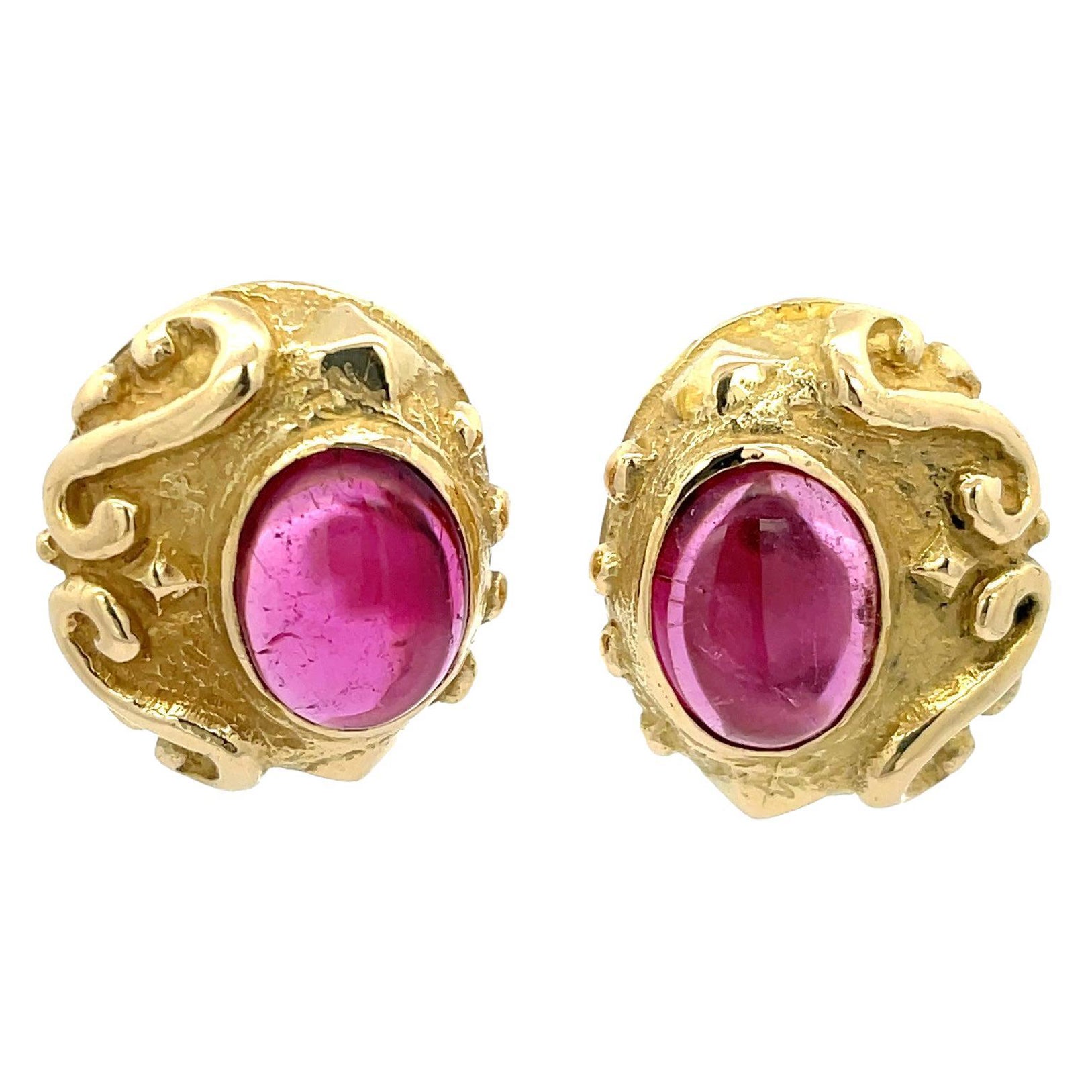 Katy Briscoe Orecchini con Rubellite Cabochon in oro giallo 18 carati