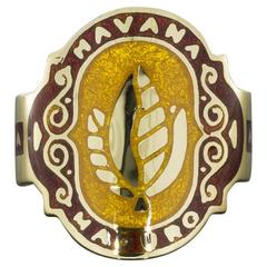Estate aMano 18 Karat Yellow Gold Havana Habana Cigar Band Style Ring