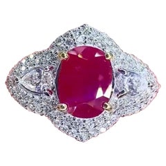 AIG Certified 4.00 Carat Burma Ruby 1.30 Ct Diamonds 18K Gold Ring