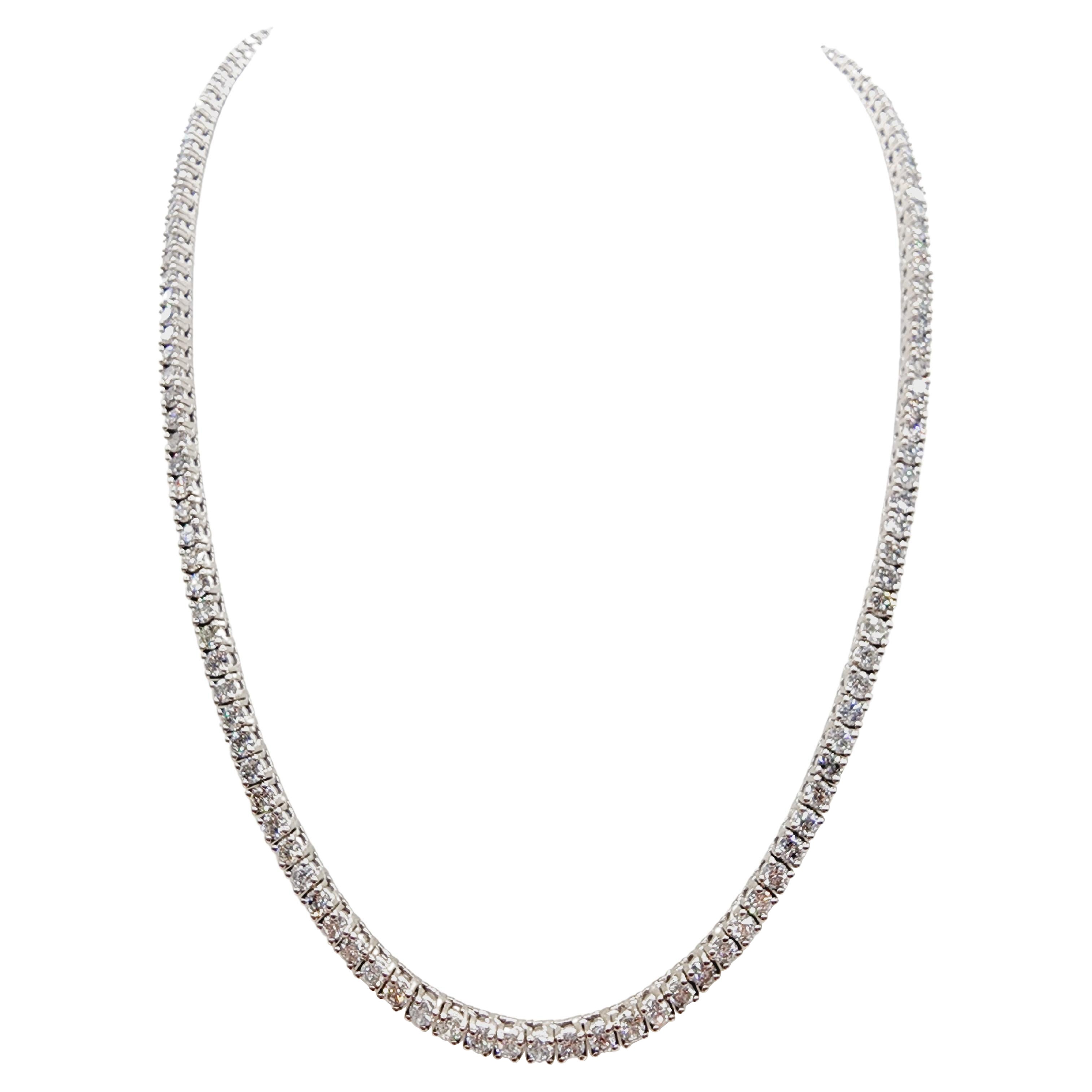 12.85 Carat Round Brilliant Cut Diamond Tennis Necklace 14 Karat White Gold 16''