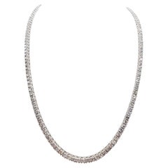 12.85 Carat Round Brilliant Cut Diamond Tennis Necklace 14 Karat White Gold 16''